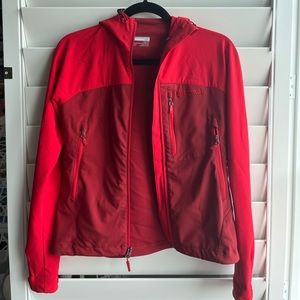 Women’s red marmot jacket with hoodie (wind breaker) size XS